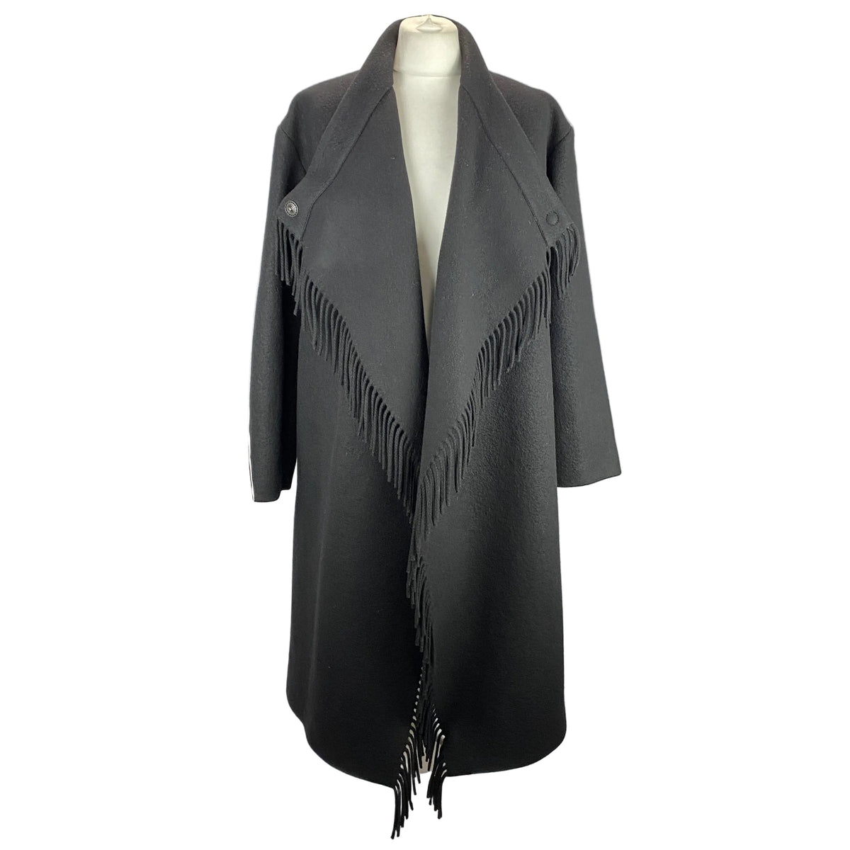 Iro New £1127 Black Ricky Fringed Wool & Cashmere Coat XS/S
