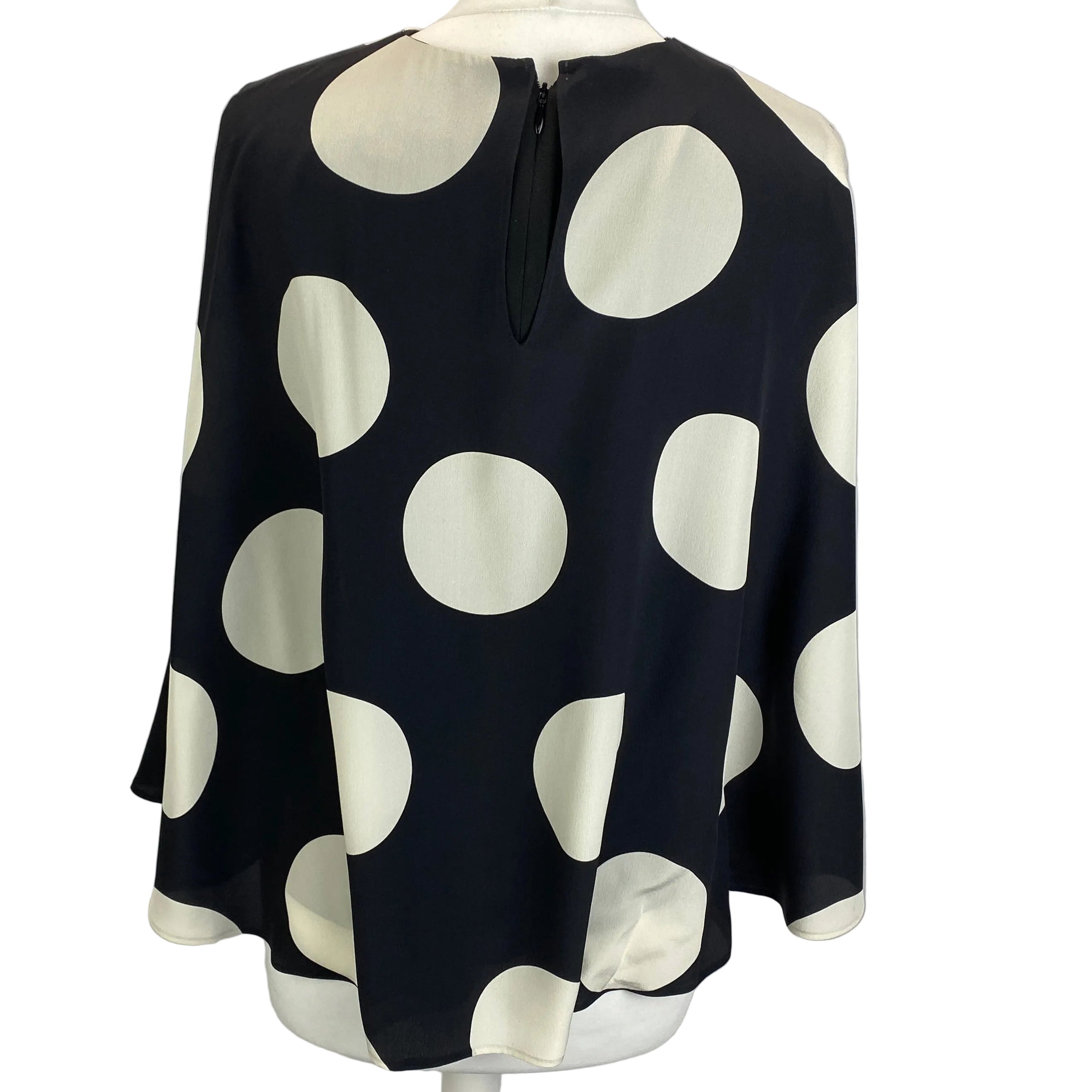 Valentino £1200 Black & Ivory Polka Dot Silk Cape Blouse L