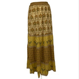 Spell £200 Chartreuse & Cocoa Peacock Print Maxi Skirt M