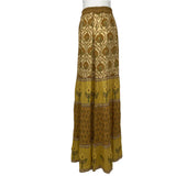 Spell £200 Chartreuse & Cocoa Peacock Print Maxi Skirt M