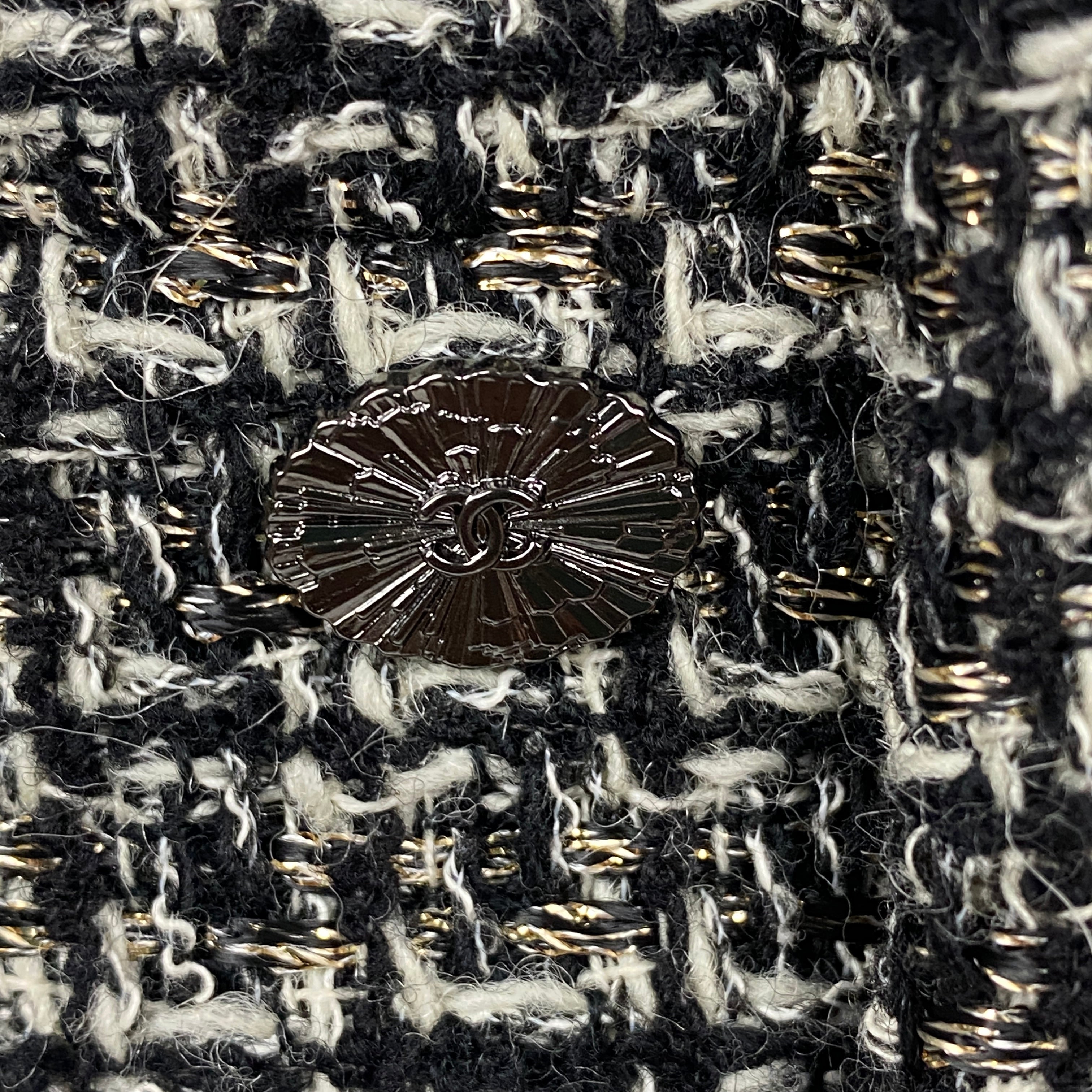 Chanel Monochrome & Gold Tweed Zippered Jacket XXS/XS