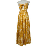 Zimmermann £795 Antique Yellow Bird Print Linen Strappy Maxi Dress S