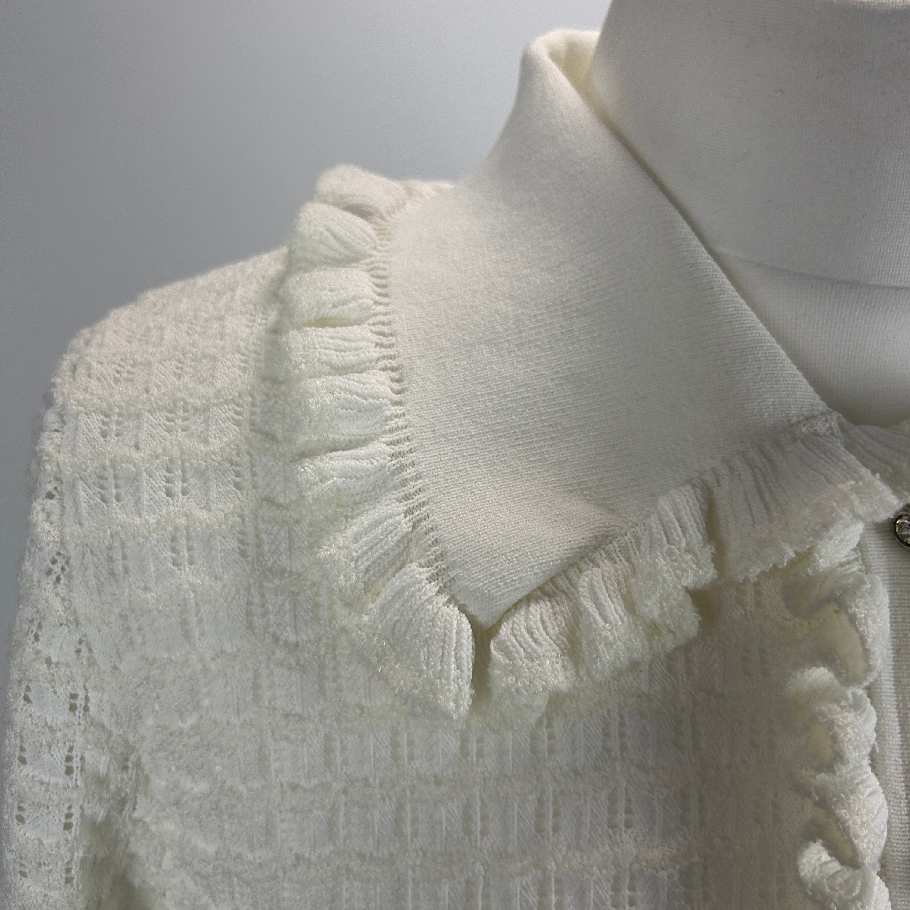 Essentiel Antwerp New Ecru Fancy Knit Polo Top S/M