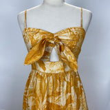 Zimmermann £795 Antique Yellow Bird Print Linen Strappy Maxi Dress S