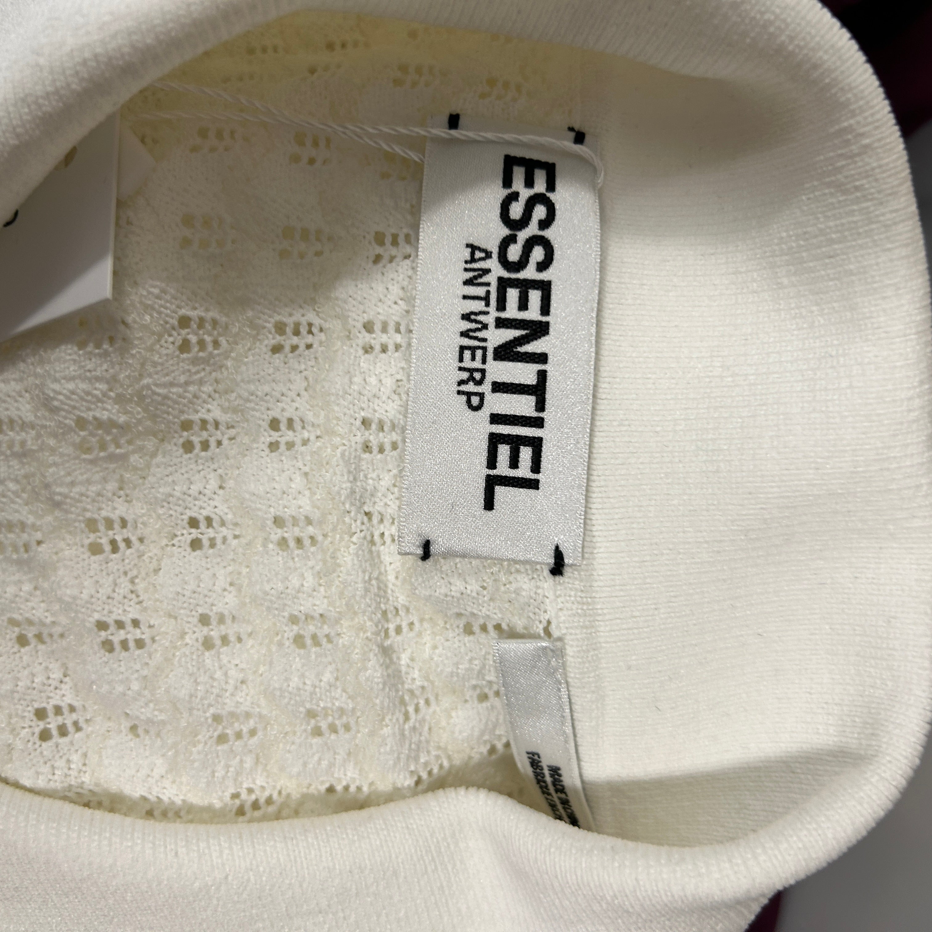 Essentiel Antwerp New Ecru Fancy Knit Polo Top S/M