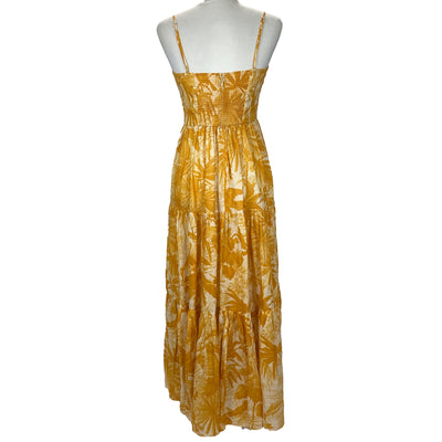 Zimmermann £795 Antique Yellow Bird Print Linen Strappy Maxi Dress S