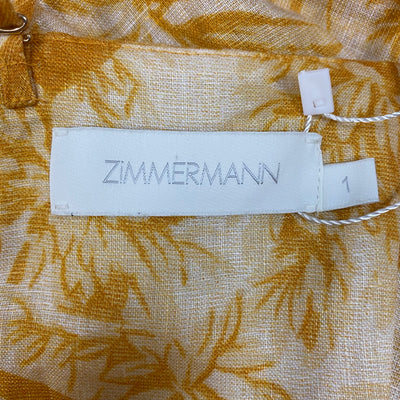 Zimmermann £795 Antique Yellow Bird Print Linen Strappy Maxi Dress S