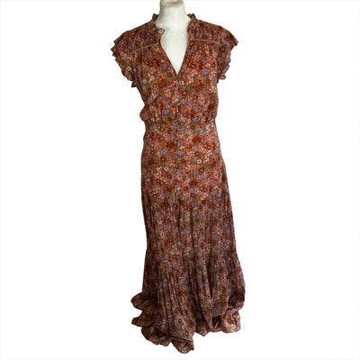 Veronica Beard Salmon Floral Button Down Maxi Dress M