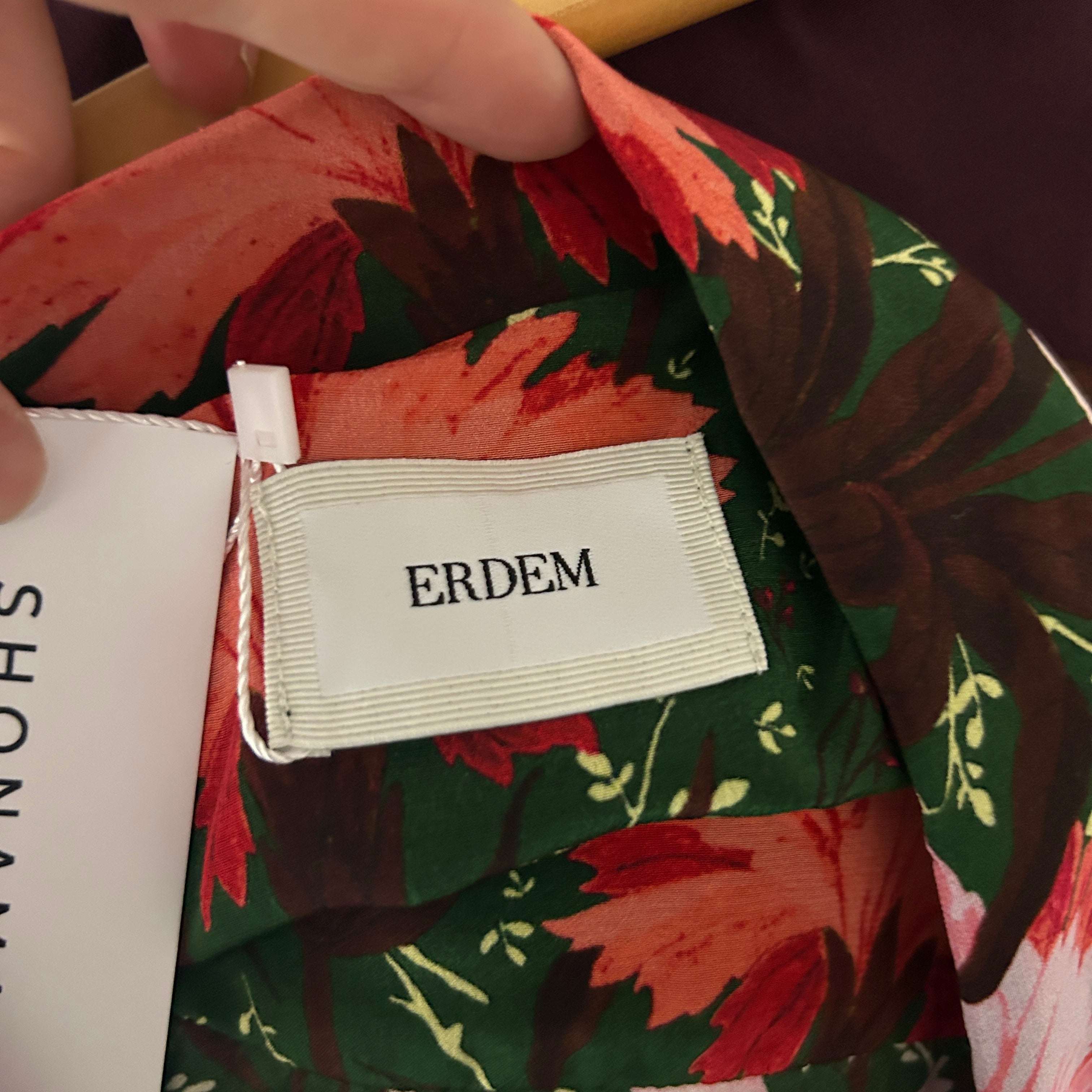 Erdem New Forest Green Floral Silk Ray Shirt XS