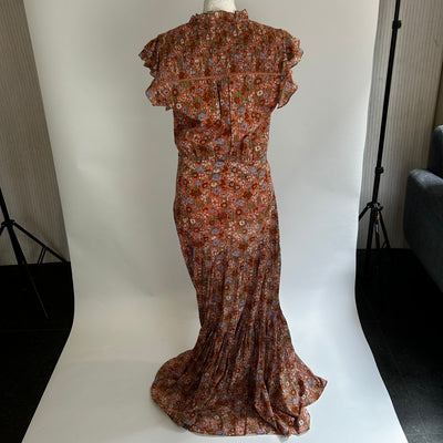 Veronica Beard Salmon Floral Button Down Maxi Dress M