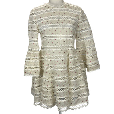 Zimmermann £1800 Ivory Embroidered Cotton Organza Mini Dress S