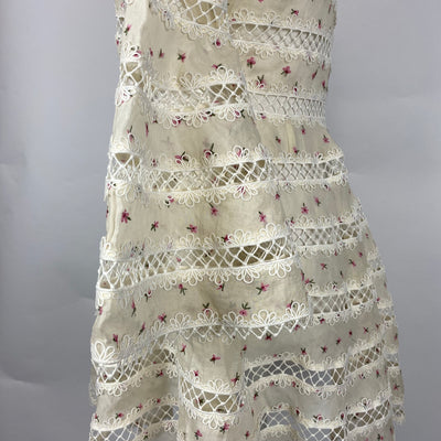 Zimmermann £1800 Ivory Embroidered Cotton Organza Mini Dress S