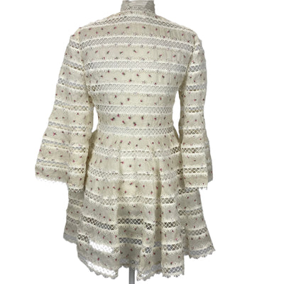 Zimmermann £1800 Ivory Embroidered Cotton Organza Mini Dress S