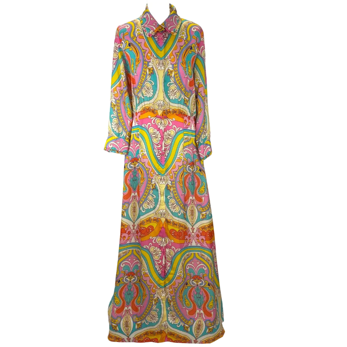 Borgo De Nor Brights Paisley Silk Maxi Shirtdress L