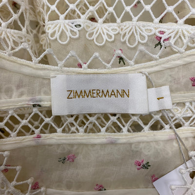 Zimmermann £1800 Ivory Embroidered Cotton Organza Mini Dress S