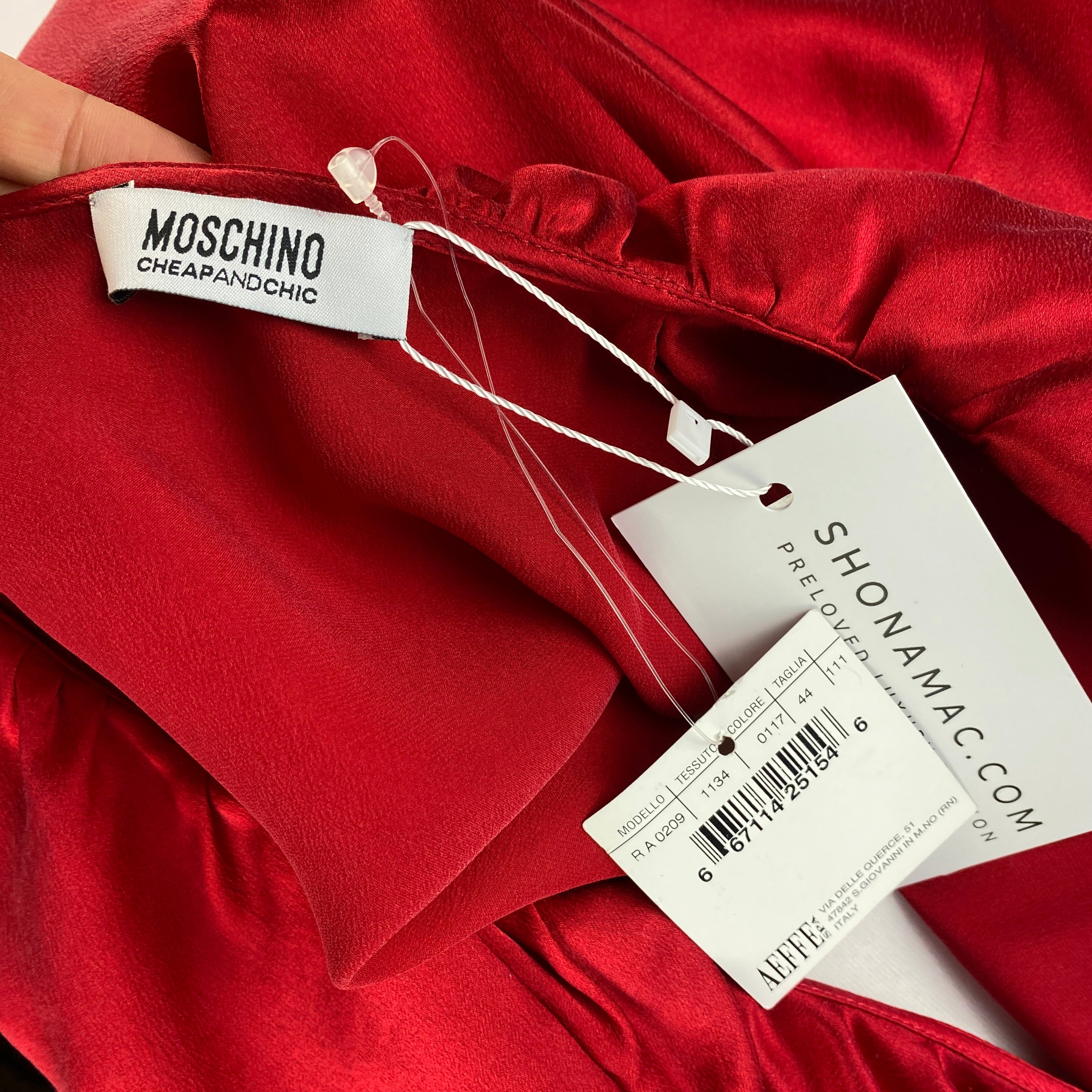 Moschino New Ruby Silk Satin Ruffled Blouse M