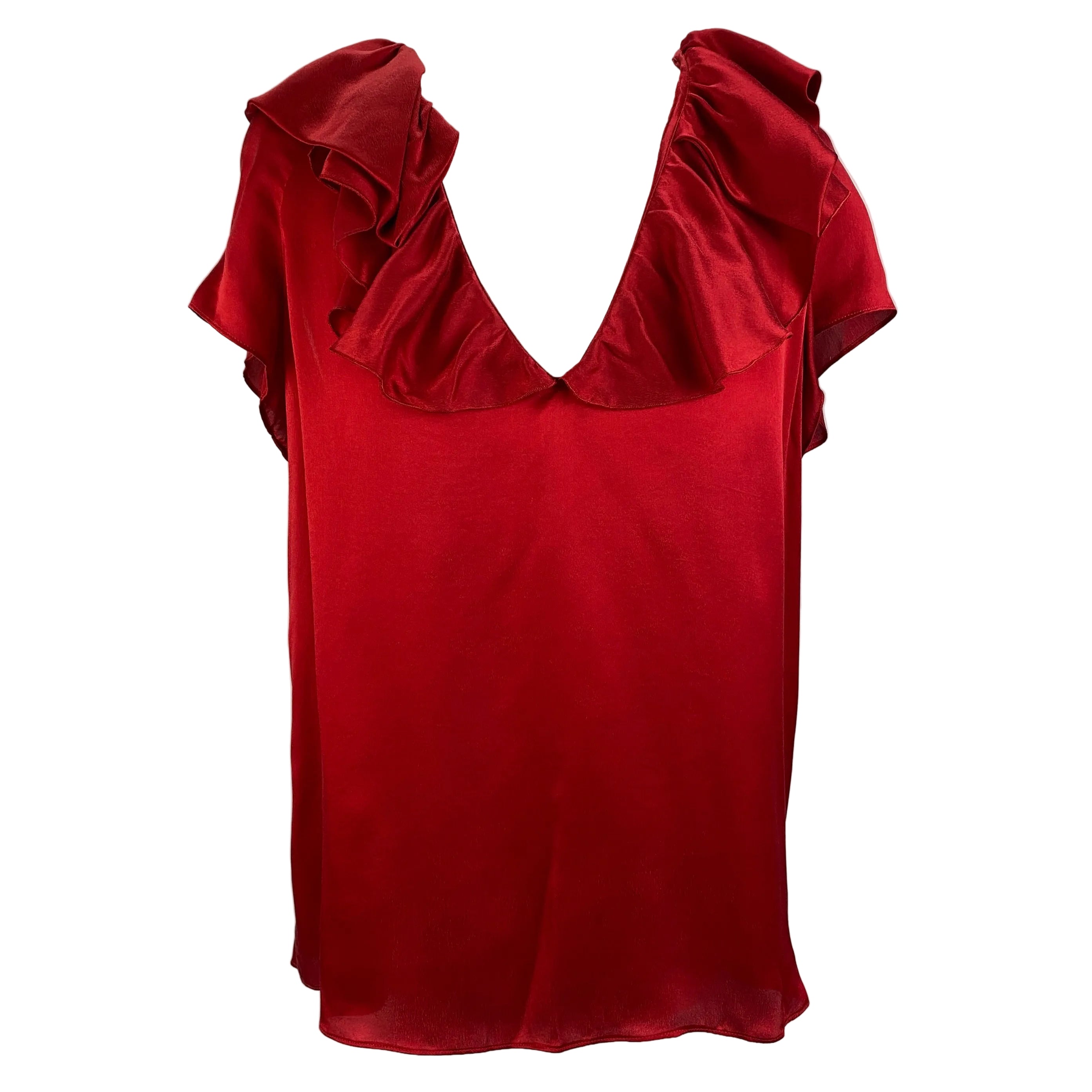 Moschino New Ruby Silk Satin Ruffled Blouse M