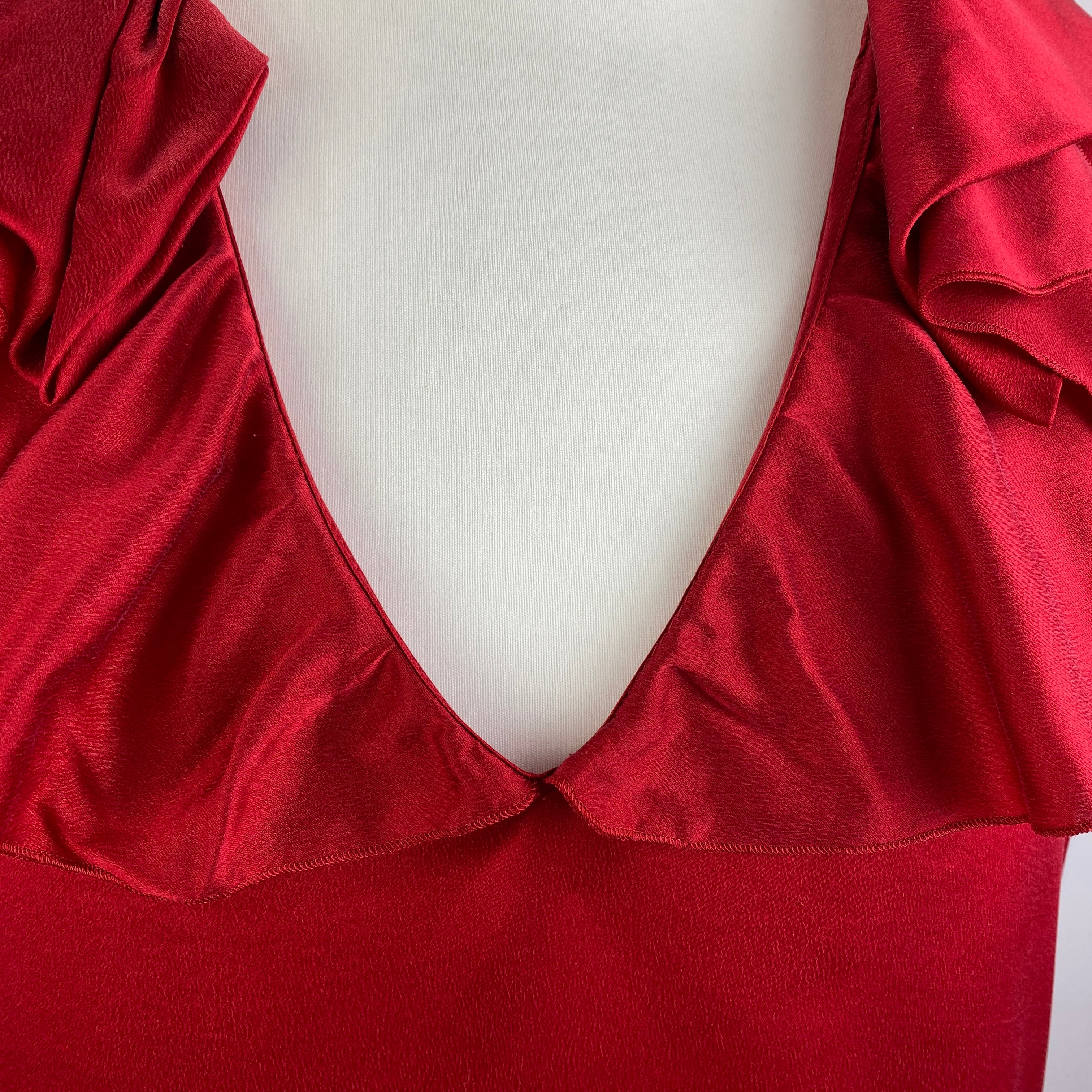 Moschino New Ruby Silk Satin Ruffled Blouse M