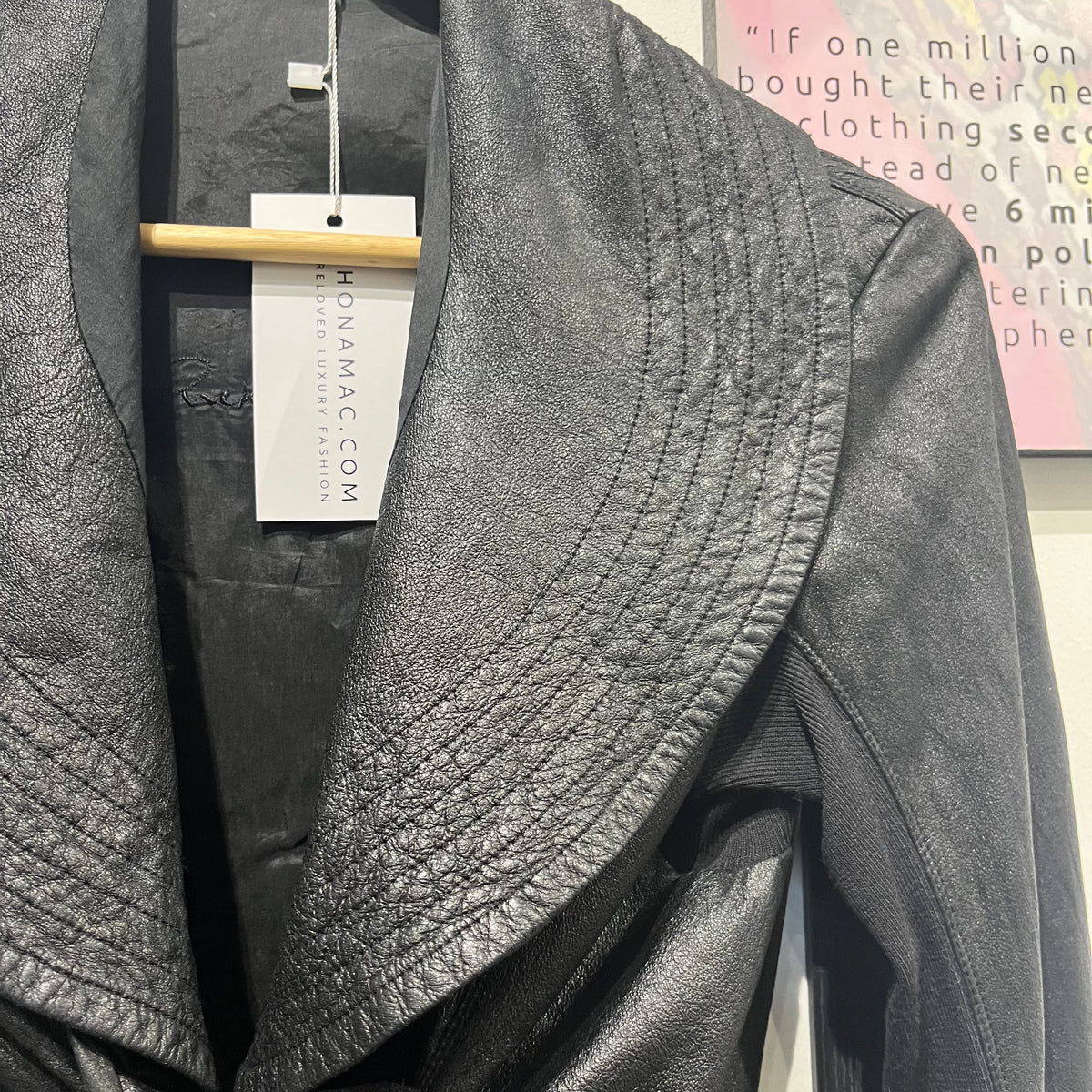 Rick Owens Black Lambskin Leather Curve Tie Front Jacket S