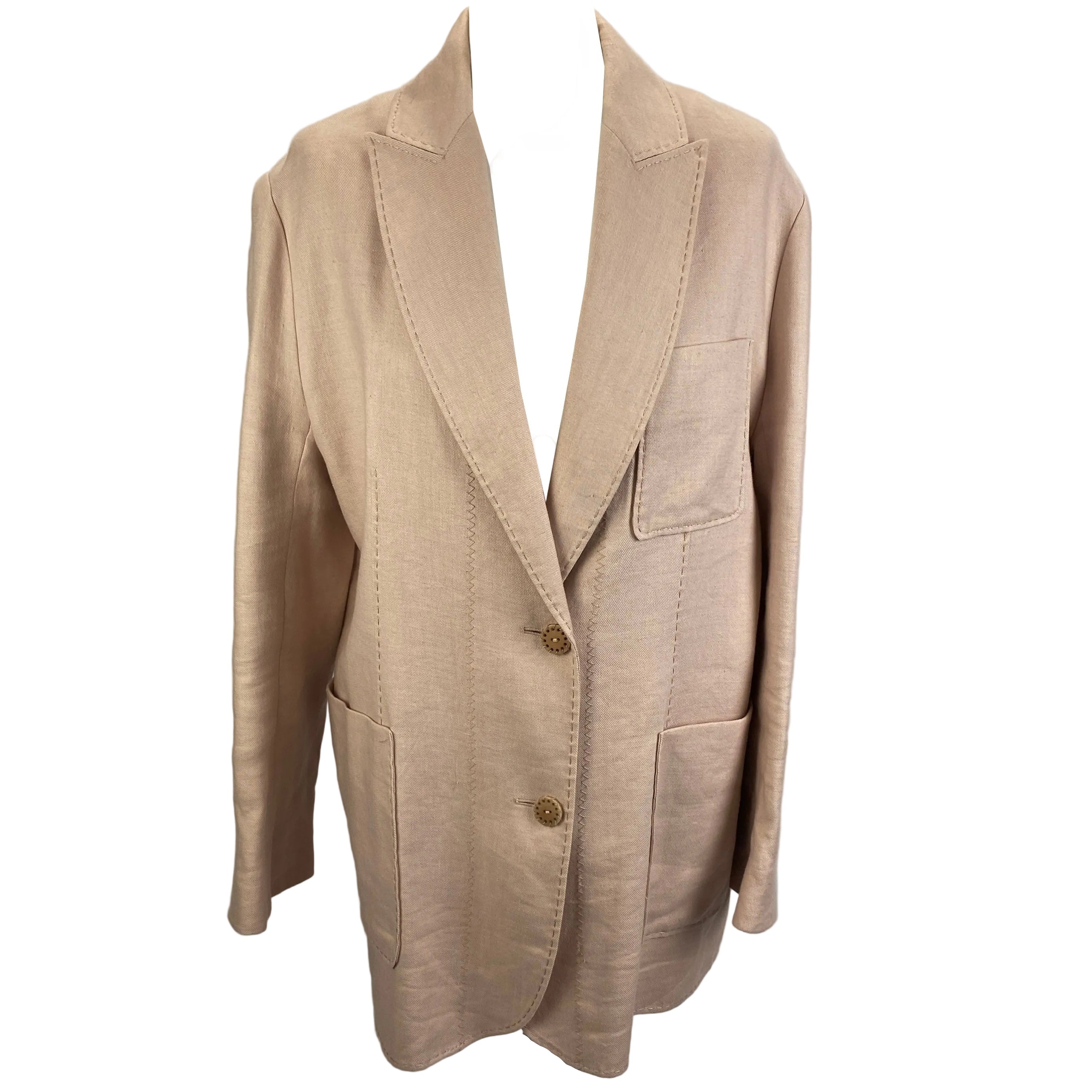 Zimmermann £1150 Nude Pink Topstitched Linen Jacket S