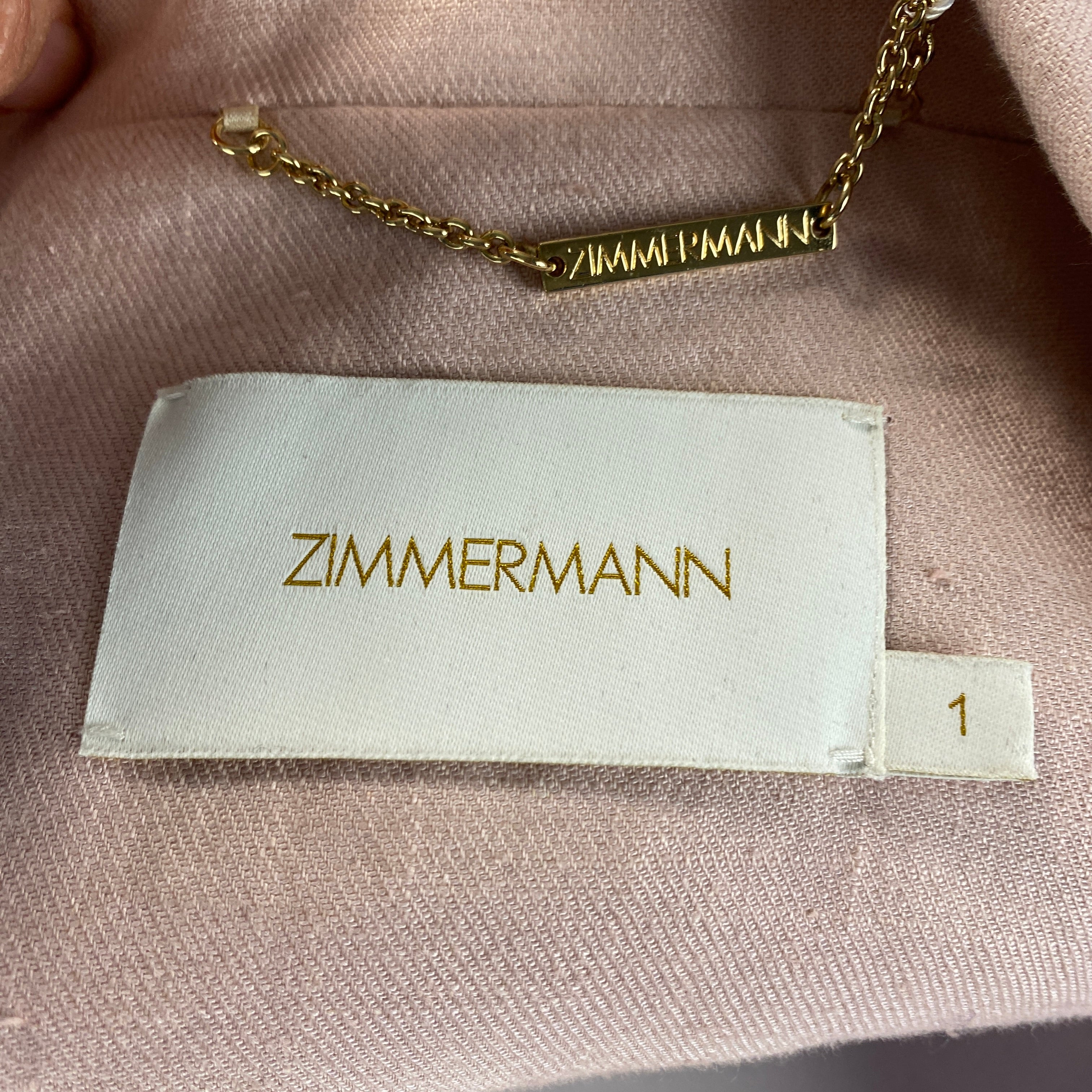 Zimmermann £1150 Nude Pink Topstitched Linen Jacket S