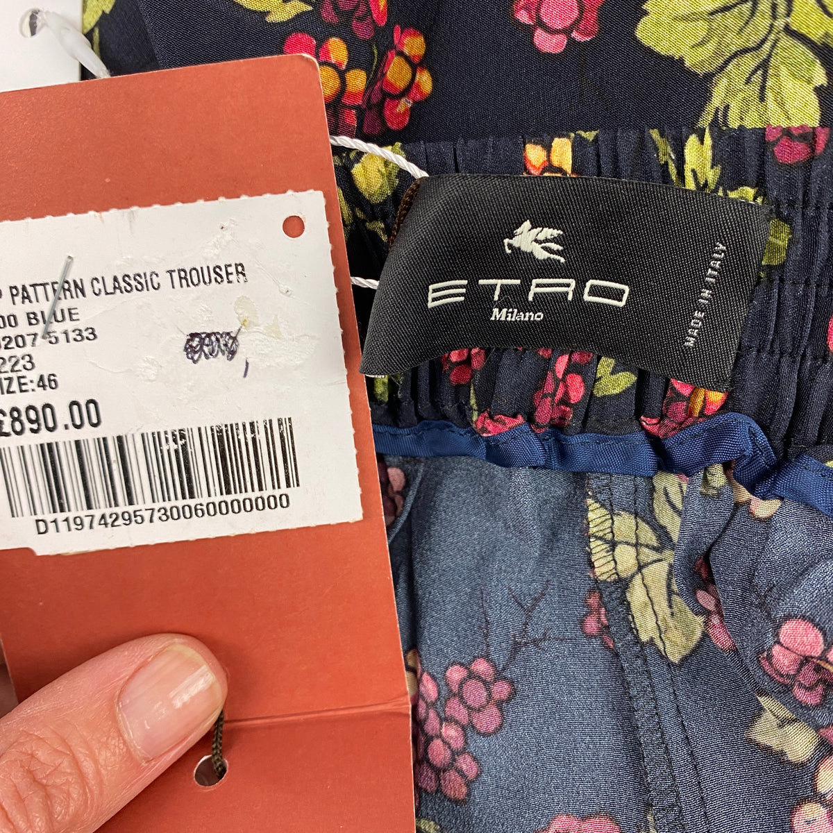 Etro New £890 Black Berry Print Silk Palazzo Pants L