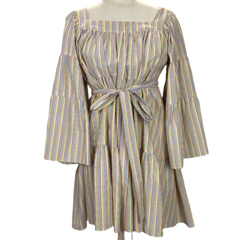 Lisa Marie Fernandez Multi Stripe Seersucker Tiered Mini Dress XS/S