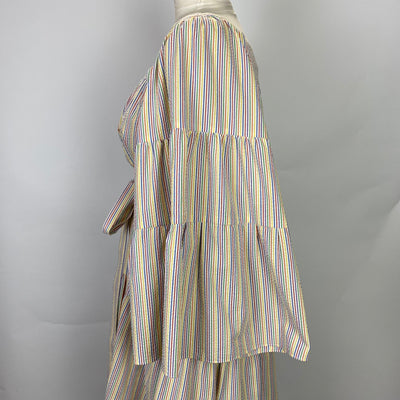 Lisa Marie Fernandez Multi Stripe Seersucker Tiered Mini Dress XS/S