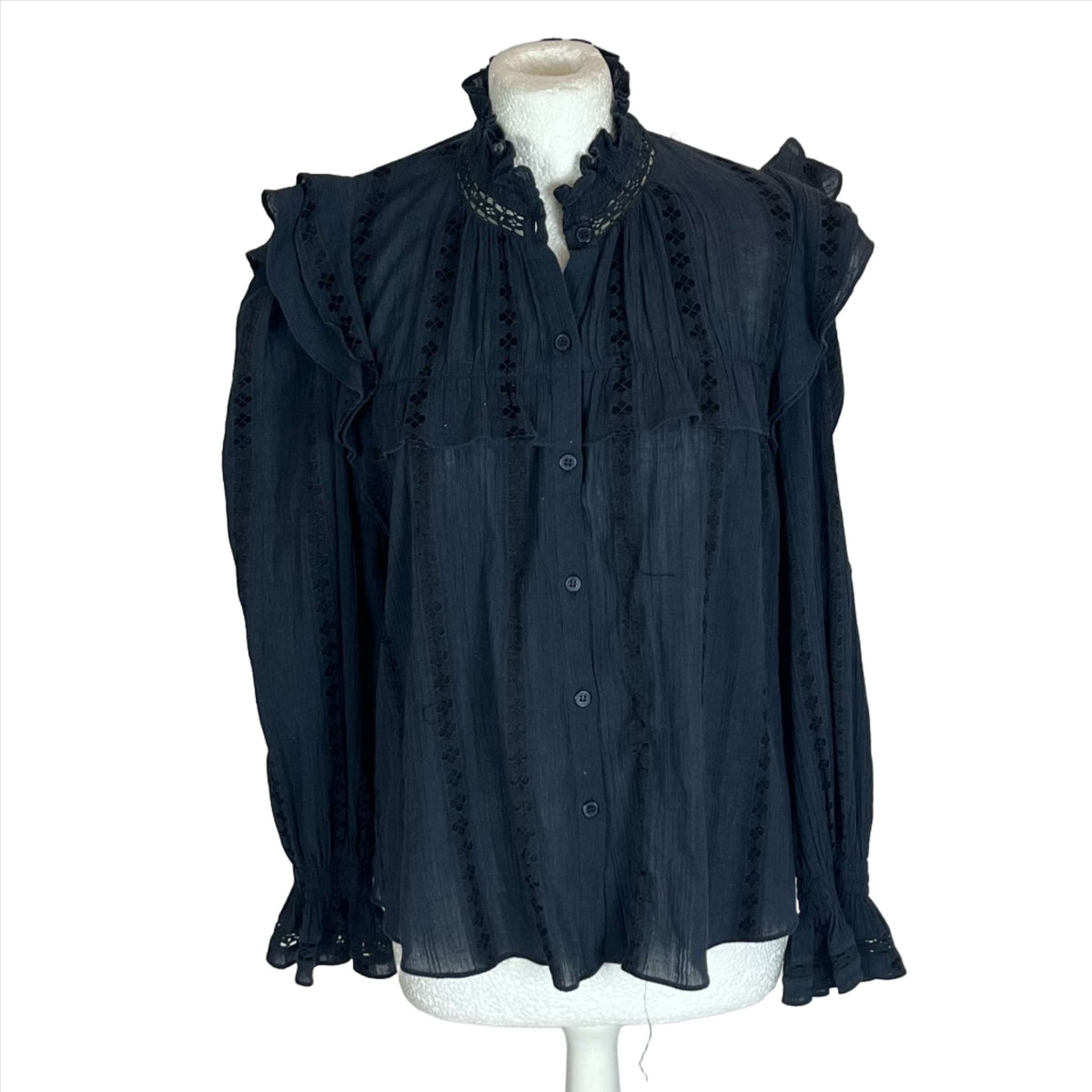 Isabel Marant Etoile Black Cheesecloth Frill Blouse M