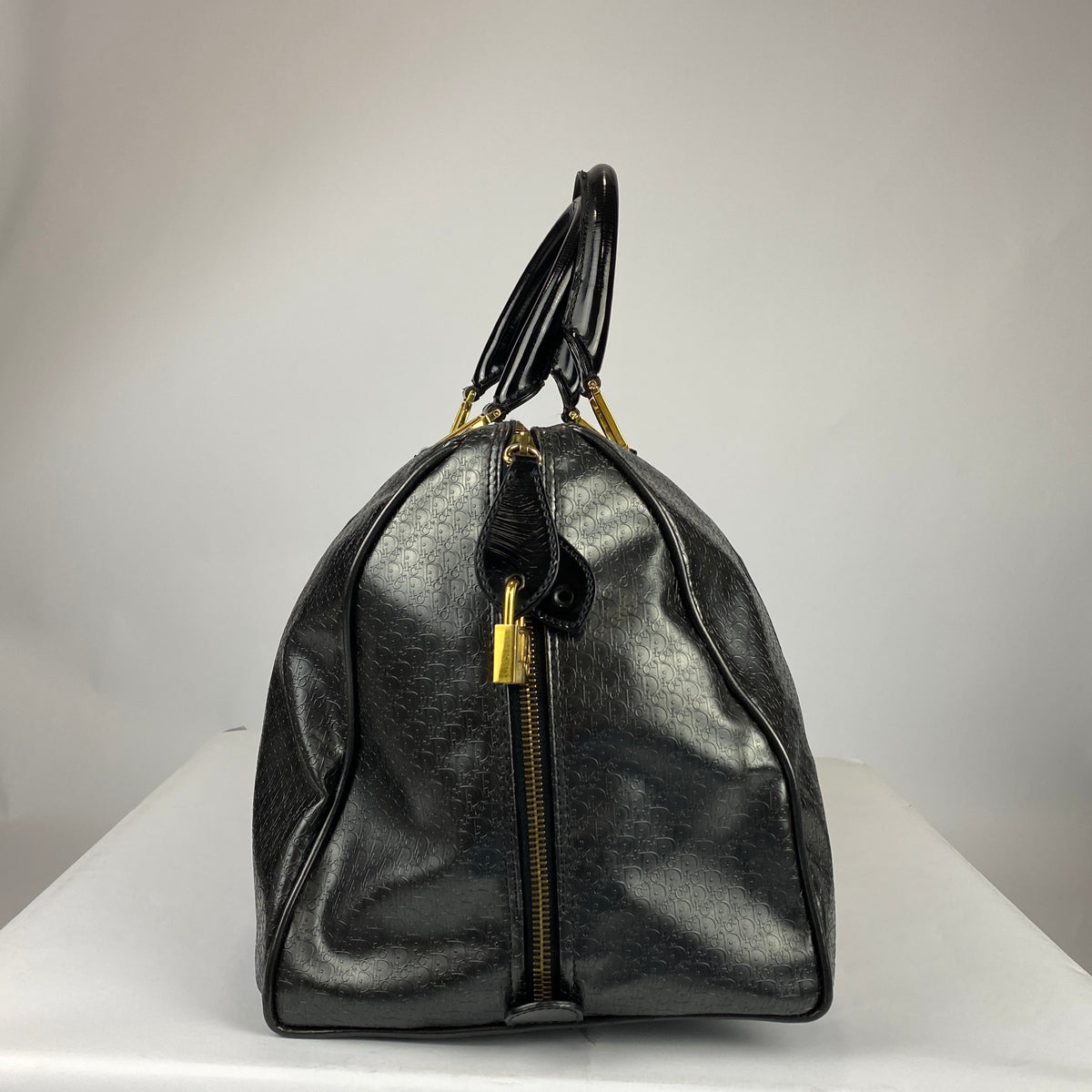 Christian Dior Vintage 2001 Black Logo Leather Boston Bag