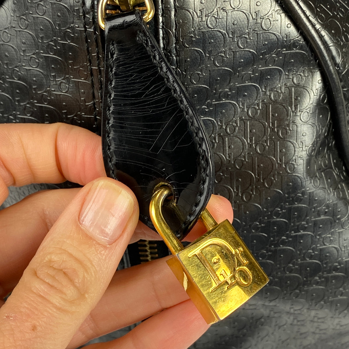Christian Dior Vintage 2001 Black Logo Leather Boston Bag
