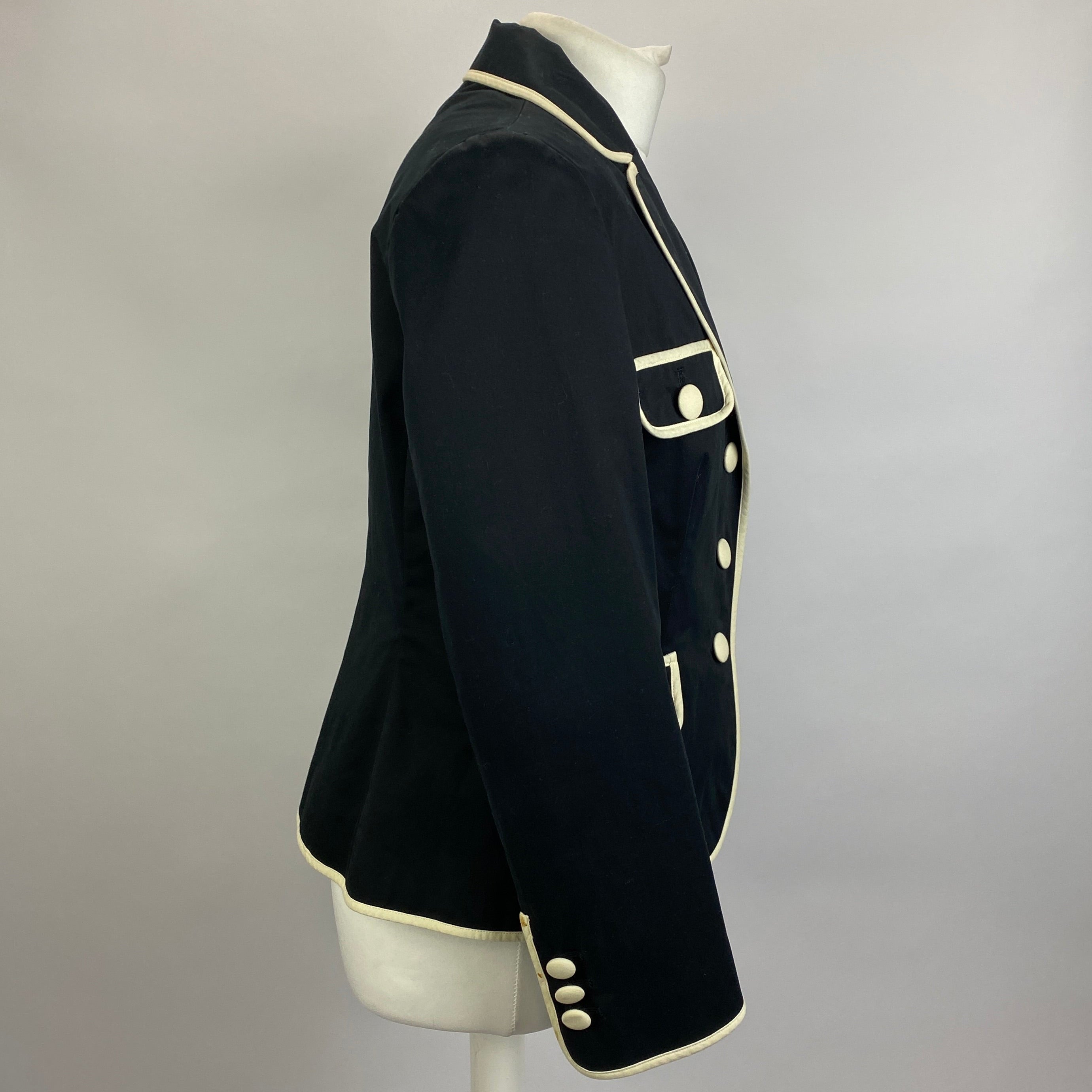 Moschino Black Cotton Blazer with Cream Trim L