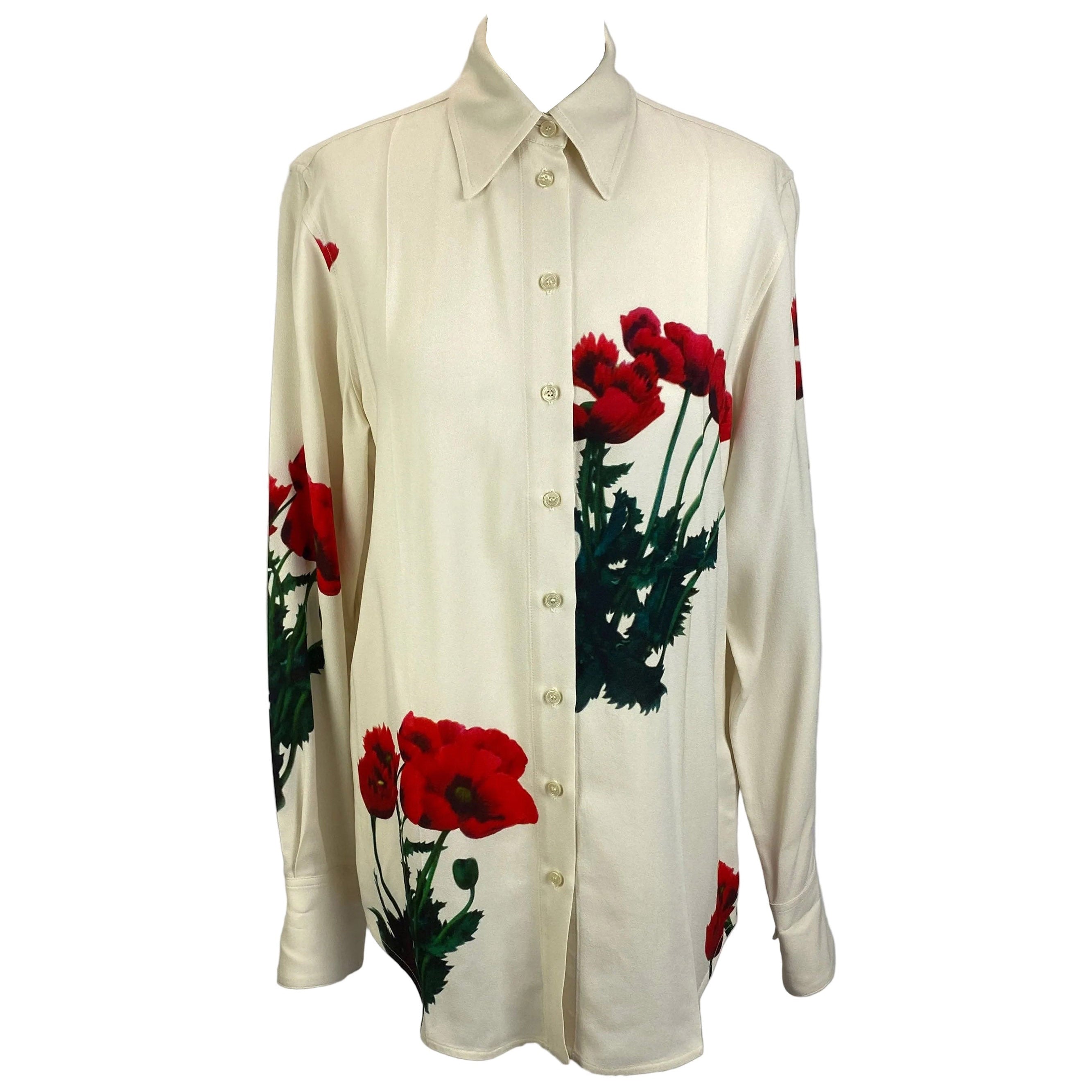 Victoria Beckham New £770 Cream Poppies Print Longline Shirt S