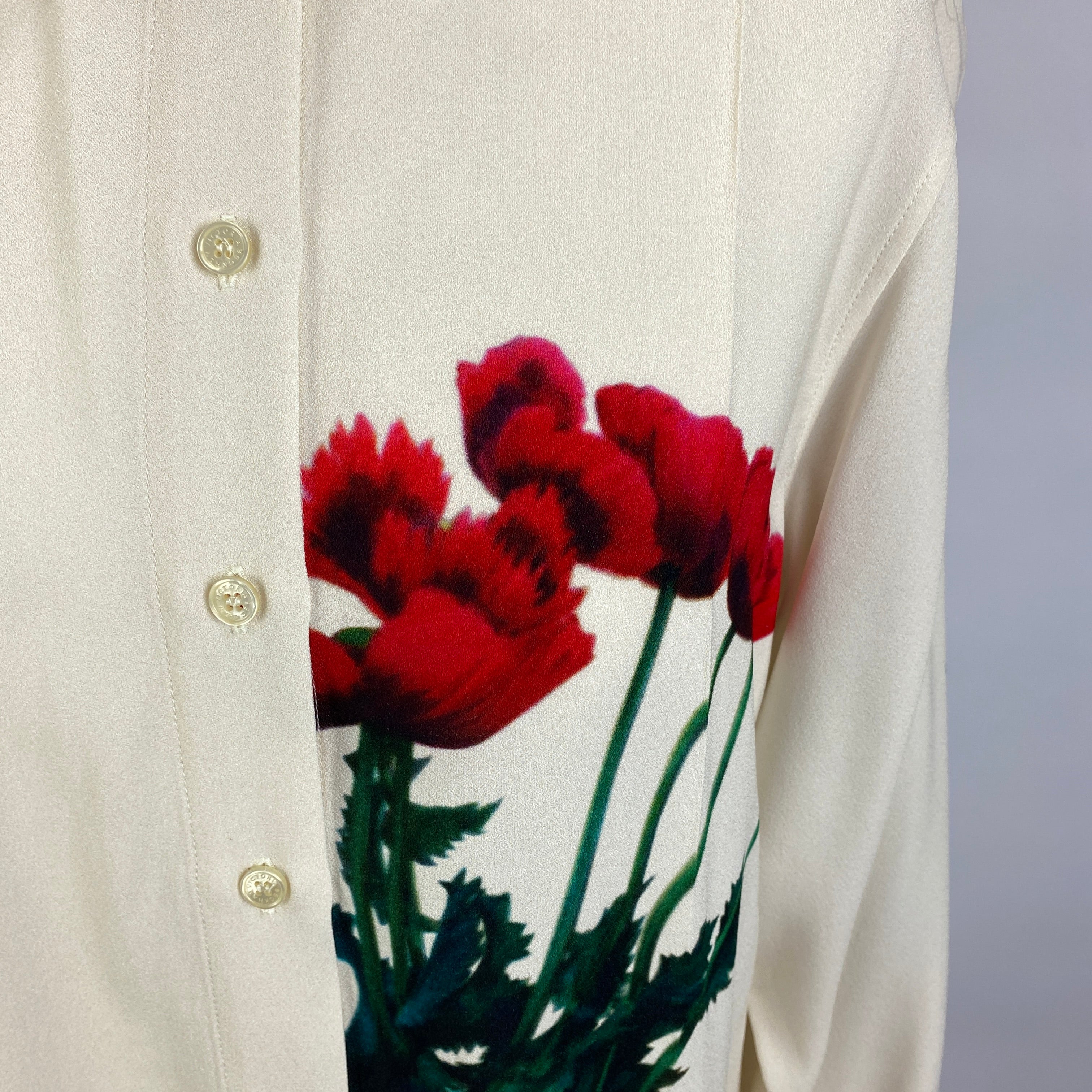 Victoria Beckham New £770 Cream Poppies Print Longline Shirt S
