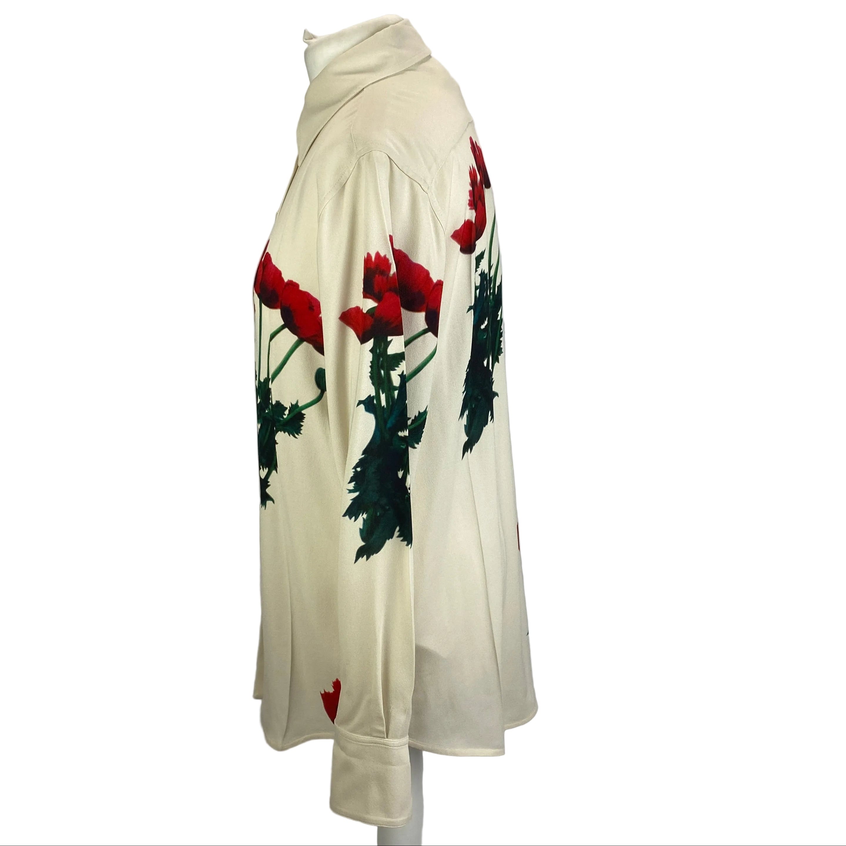 Victoria Beckham New £770 Cream Poppies Print Longline Shirt S