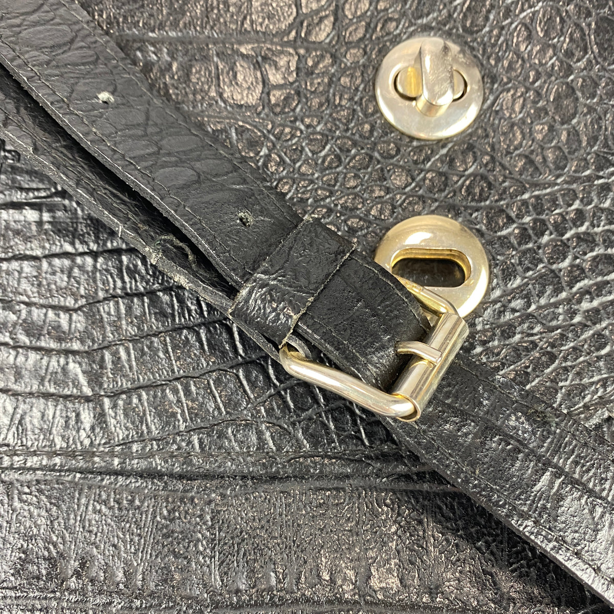 Fendi Vintage Black Embossed Croc Crossbody Bag
