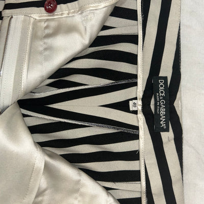 Dolce & Gabbana Black & Cream Stripe Pants with Side Stripe XS