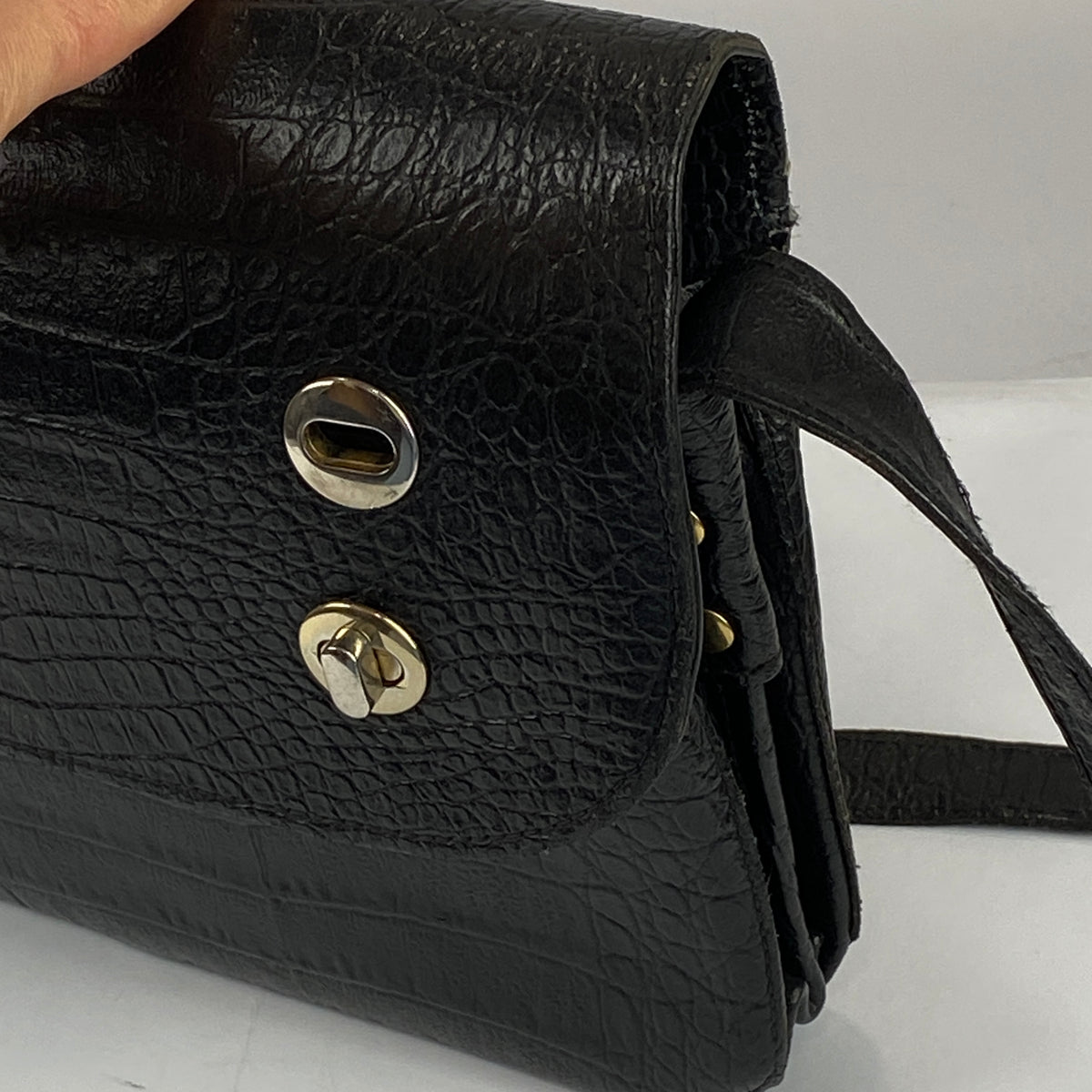 Fendi Vintage Black Embossed Croc Crossbody Bag