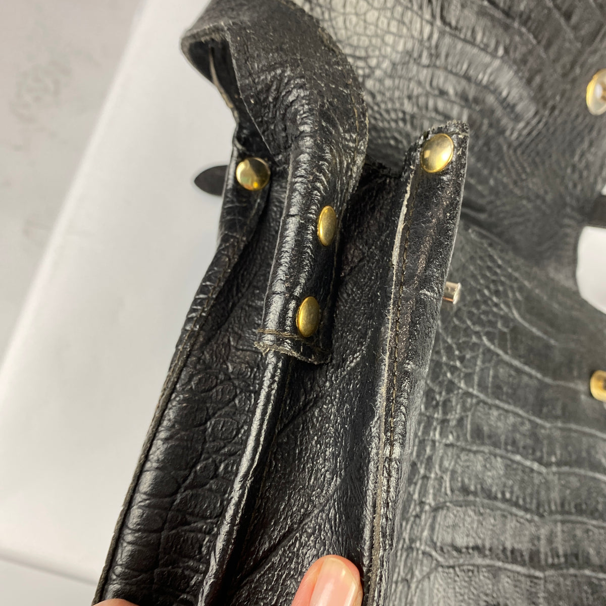 Fendi Vintage Black Embossed Croc Crossbody Bag