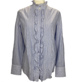 Vanessa Bruno Blue & White Stripe Fine Cotton Ruffle Shirt L