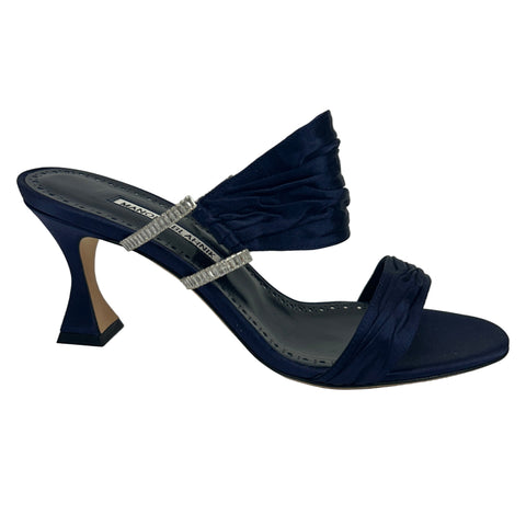 Manolo Blahnik New £975 Navy Satin Chinap Mules 39