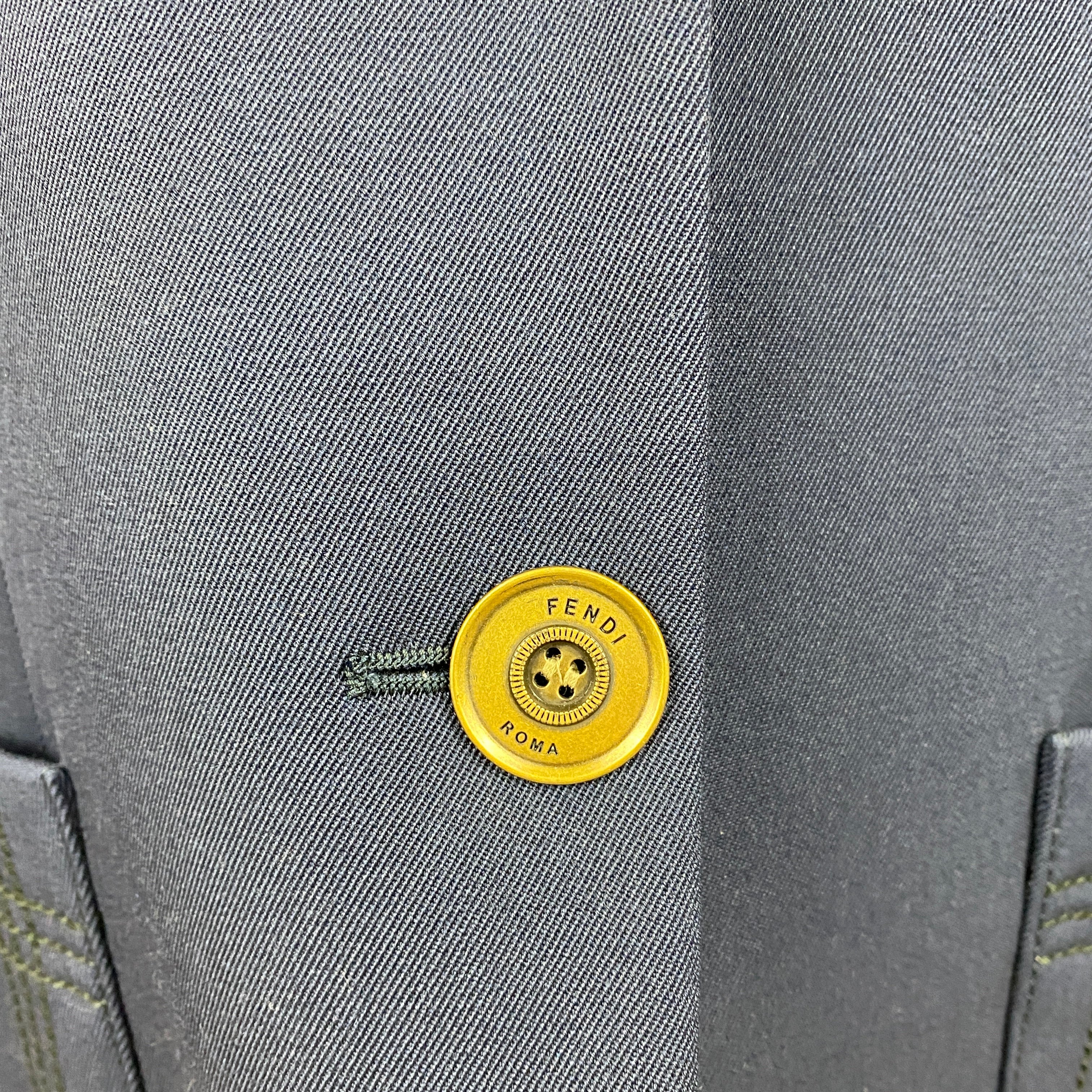 Fendi New £2360 Navy Wool Puff Sleeve Blazer L