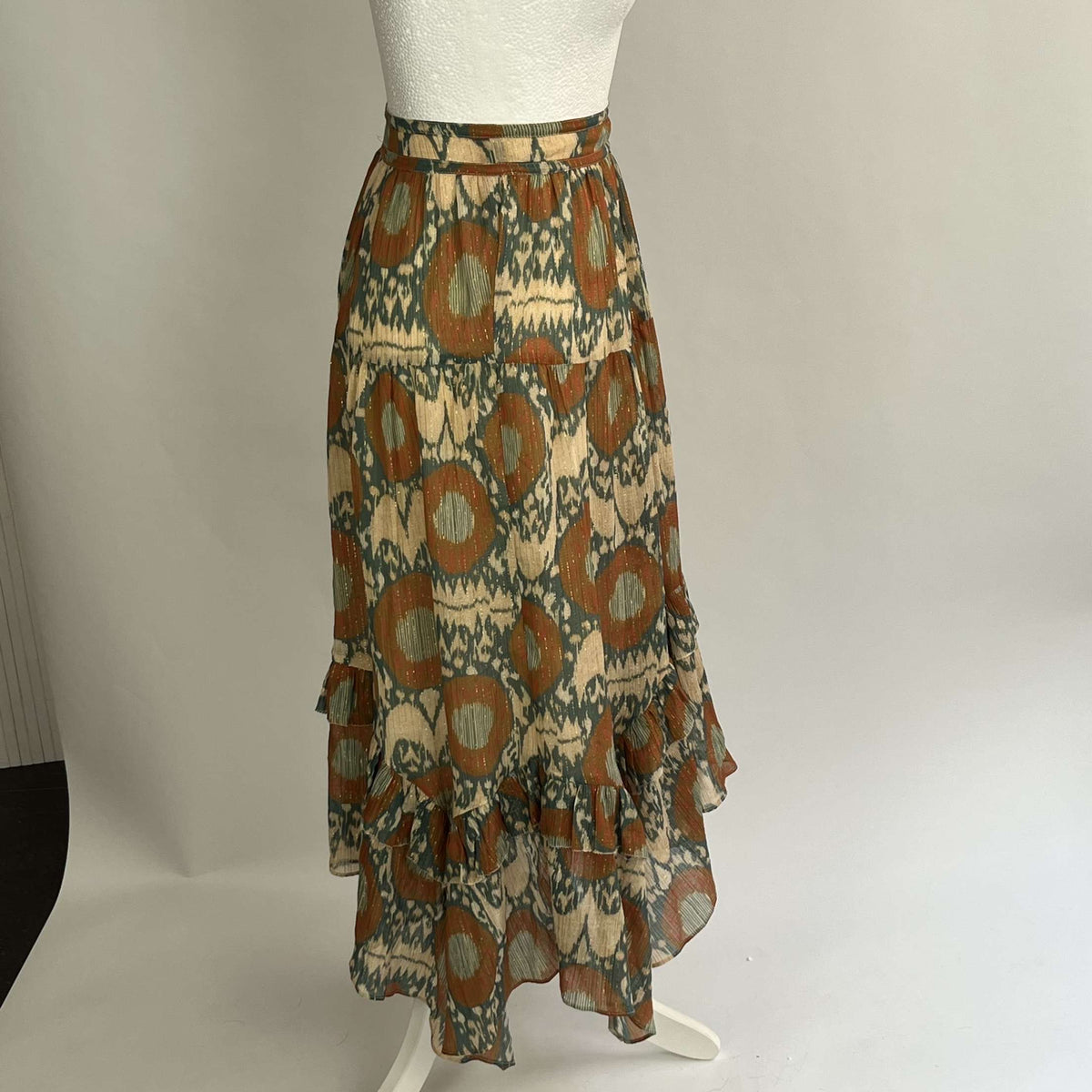 Ulla Johnson Beige Tan & Teal Tiered Skirt XS