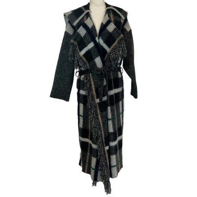 Stella McCartney Grey Check Wool & Mohair Blanket Coat XXS/XS/S