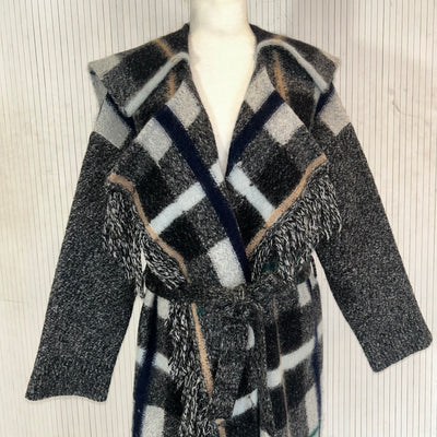 Stella McCartney Grey Check Wool & Mohair Blanket Coat XXS/XS/S