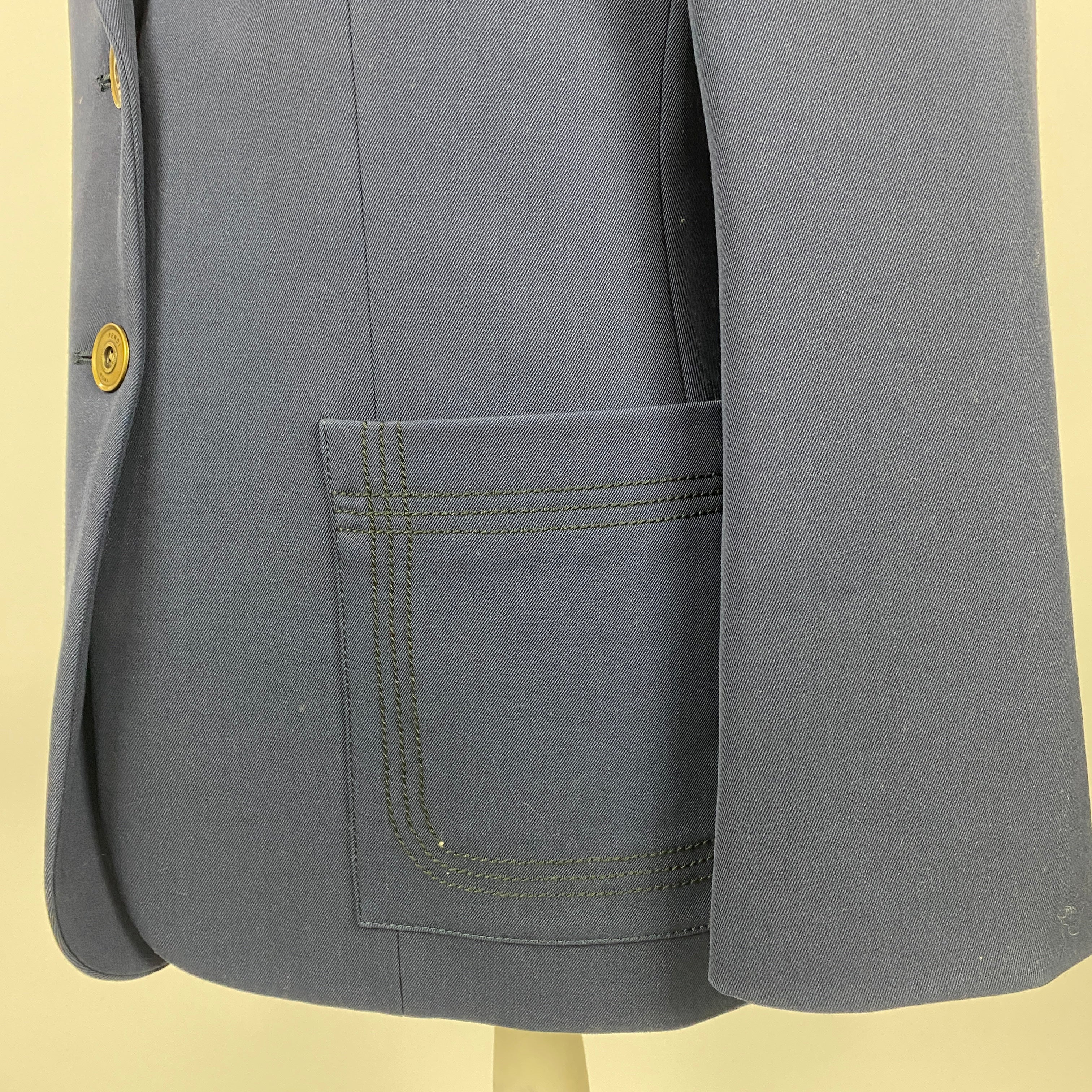 Fendi New £2360 Navy Wool Puff Sleeve Blazer L