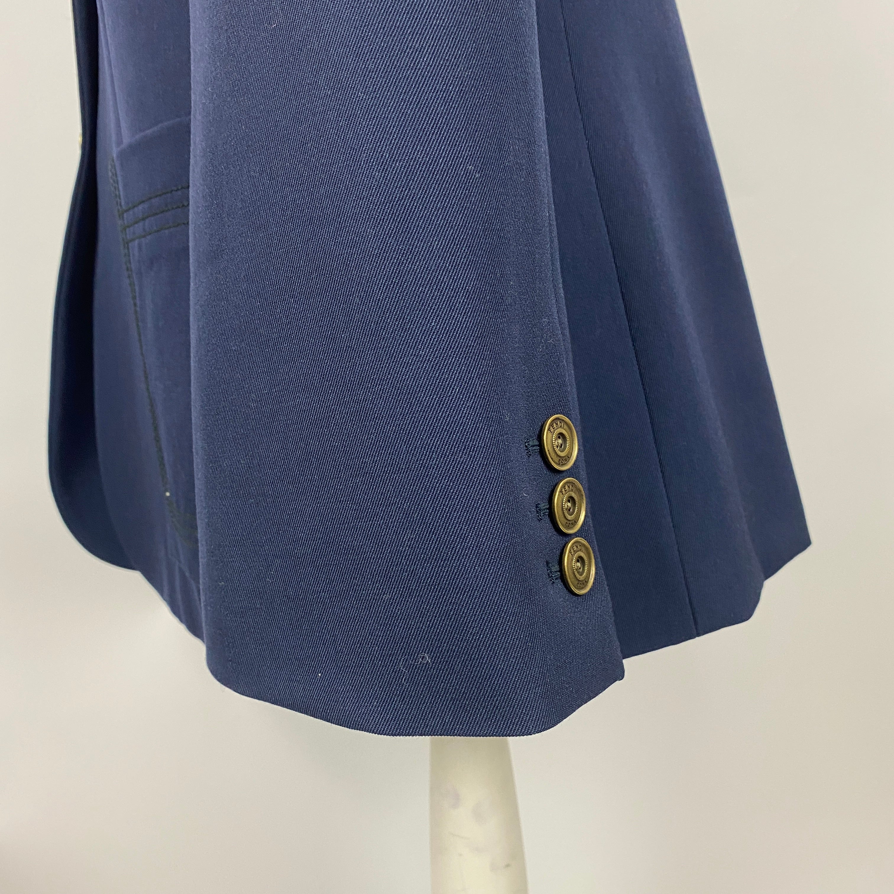Fendi New £2360 Navy Wool Puff Sleeve Blazer L