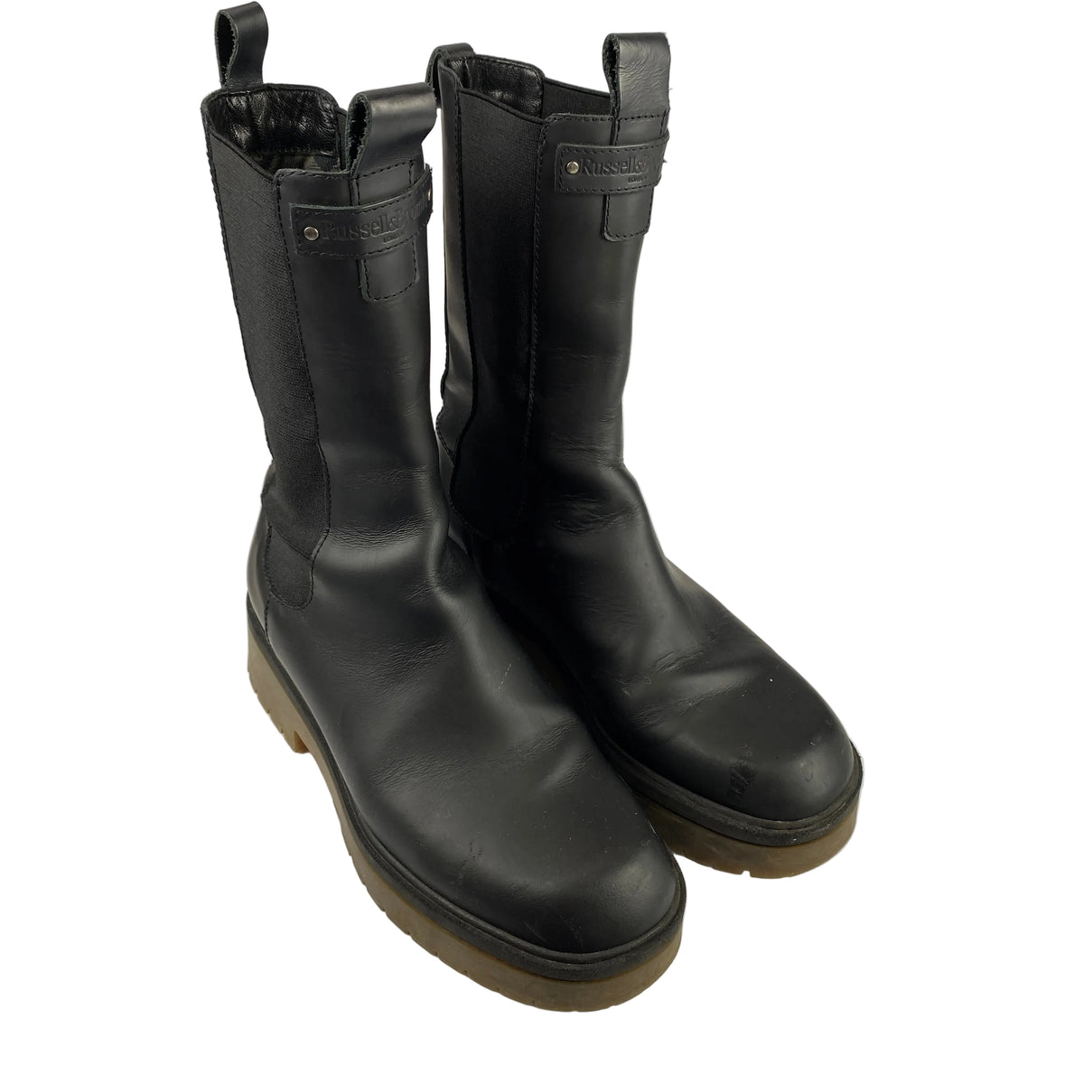 Russell & Bromley Black Waxed Leather Biker Boots 39