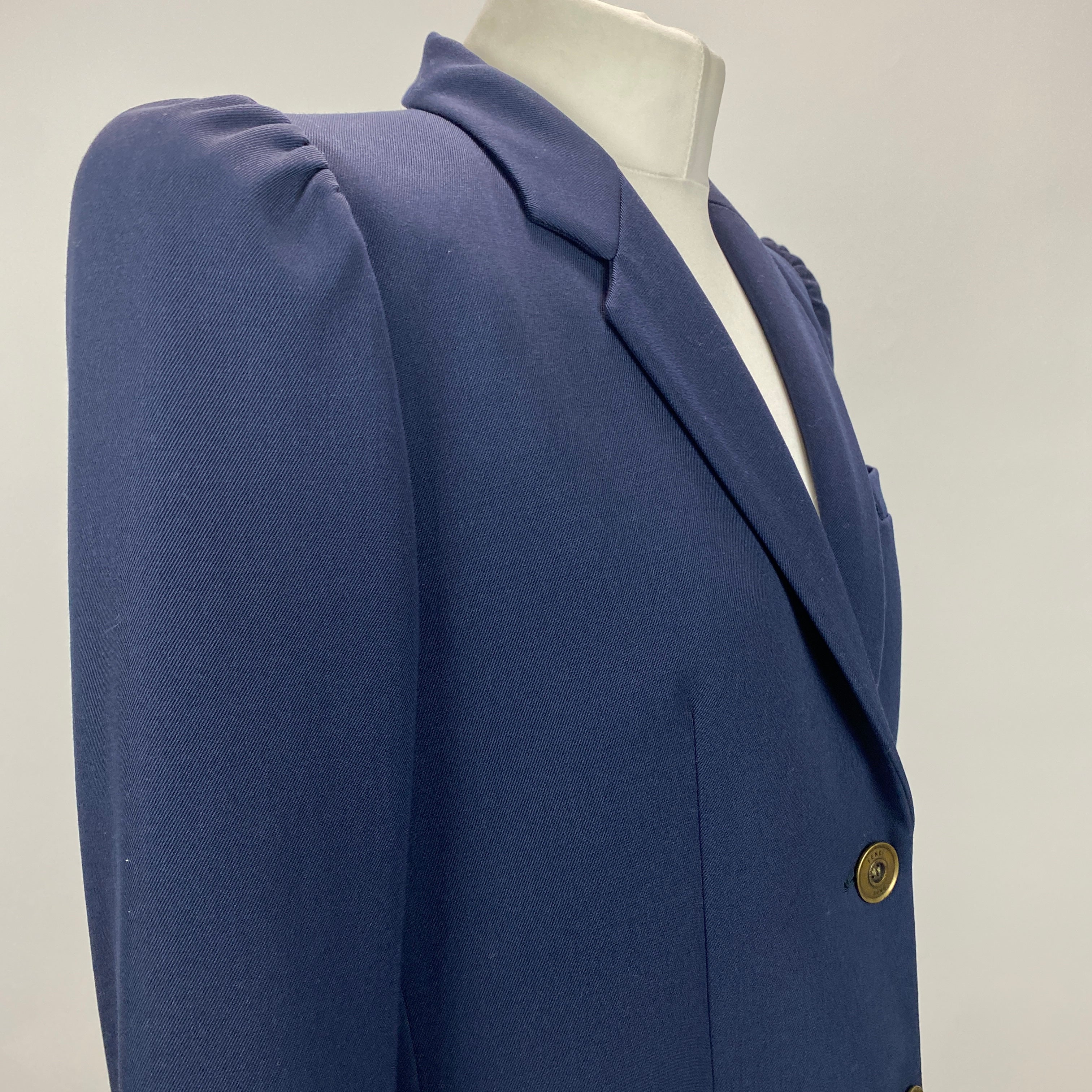 Fendi New £2360 Navy Wool Puff Sleeve Blazer L