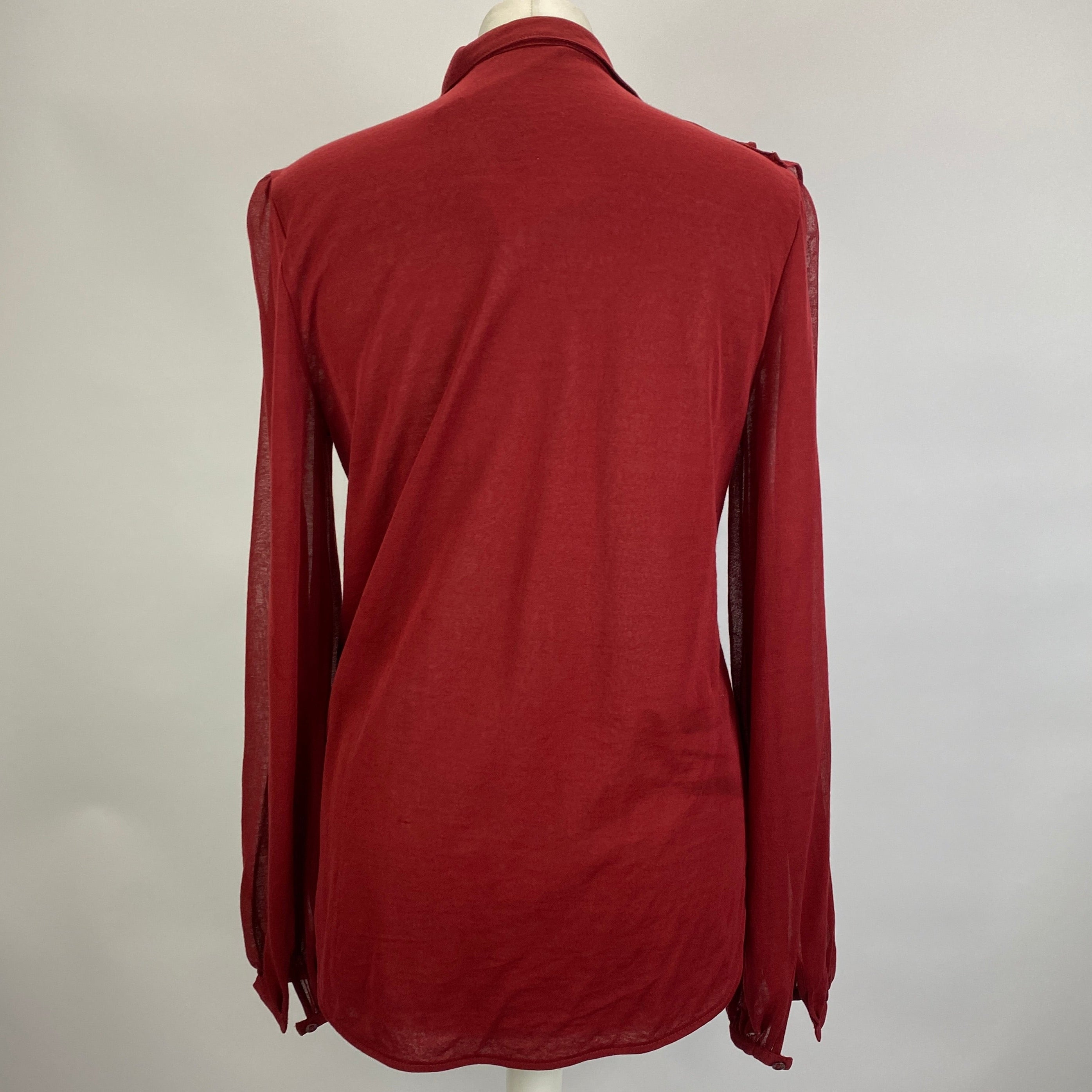 Ralph Lauren Claret Jersey & Voile Ruffle Shirt L